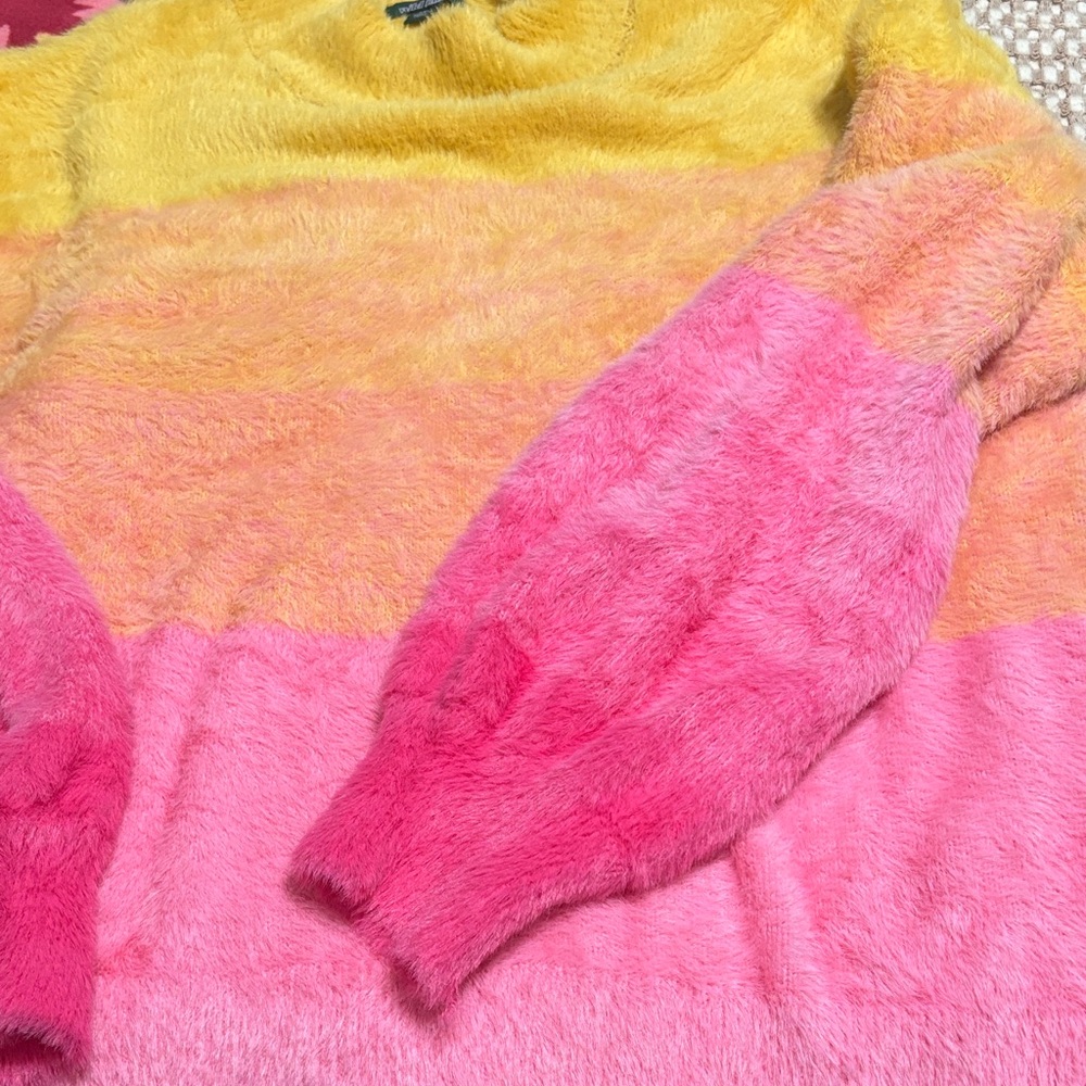 Wild Fable Fuzzy Striped Sweater in Yellow, Pink, and Orange - Picture 3 of 5